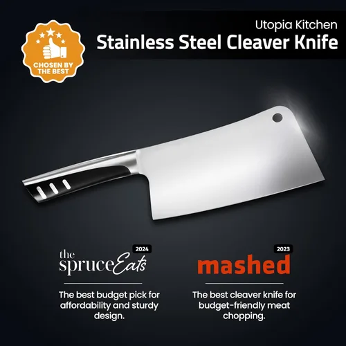 Vista 9 de Utopia Kitchen Cuchillo Cleaver de 7 pulgadas de Acero Inoxidable Cuchillos de Chef Carnicero para Carne, Verduras Cuchillo de Chef de Cocina