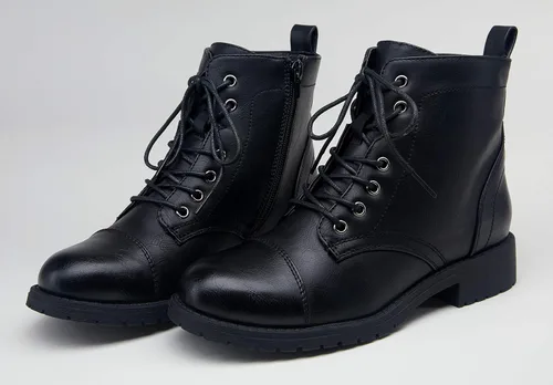 Vista 8 de Vepose Botines de moda para mujer, botines de tacón bajo con cordones para mujer