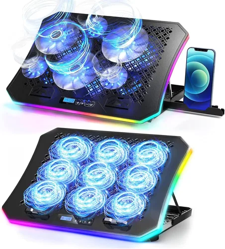 KeiBn Almohadilla de enfriamiento azul para laptop con 6 ventiladores y 8 ventiladores, enfriador de laptop para portátiles de 15.6 a 17.3 pulgadas