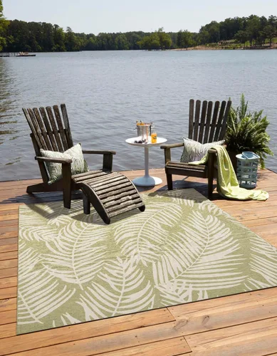 Vista 42 de Unique Loom - Tapete de la colección Outdoor Botanical, diseño de palmera (4.1 pies x 6.1 pies, rectangular, color azul/azul marino)