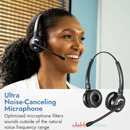 Vista 2 de Leitner LH375 Auriculares inalámbricos de oficina 3 en 1 con micrófono - Computadora, teléfono y teléfono celular - Garantía de 5 años - Doble oreja