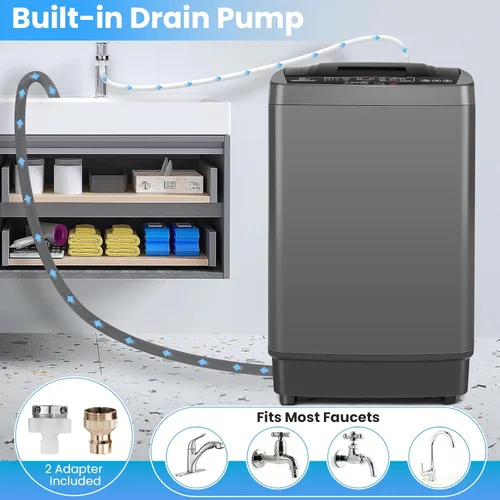 Vista 7 de NICTEMAW - Lavadora portátil de 17.8 libras, lavadora portátil completamente automática de 2.4 pies cúbicos con 10 programas de lavado, 8 niveles