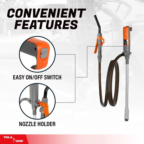 Vista 7 de TERA PUMP Bomba eléctrica de transferencia de líquidos (3ª generación) Bomba de transferencia de combustible versátil (2.8 GPM) con manguera de 8.2