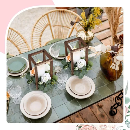 Vista 7 de Soaoo 24 faroles de madera para velas de boda, centro de mesa a granel para mesa, portavelas de madera rústica, farol de granja para bodas, fiestas