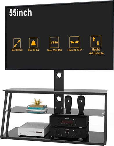 Soporte de TV con soporte ajustable en altura Soporte de entretenimiento para 32 a 65 pulgadas LCD de plasma LED o TV de pantalla curvada de 3
