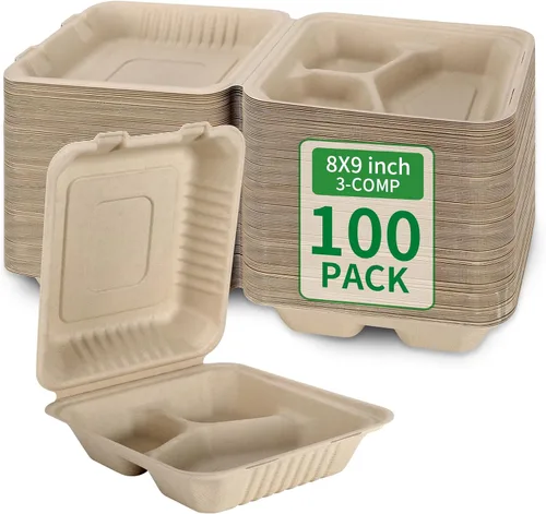 Vista 11 de Aricsen Paquete de 50 Cajas de Almuerzo Cuadradas Pequeñas Desechables Compostables de 6 x 6 Pulgadas, Recipientes para Llevar con Tapa, Concha Tipo