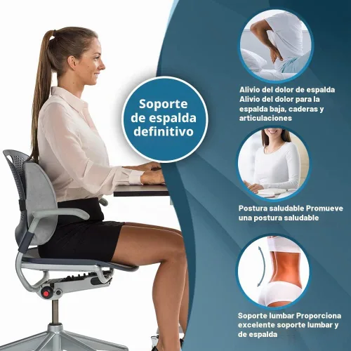 Vista 6 de ComfiLife - Cojín de respaldo lumbar para silla de oficina y asiento de coche, de espuma viscoelástica, con correa ajustable y malla 3D transpirable