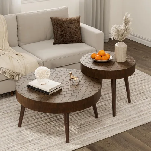 Vista 10 de COSIEST Mesa auxiliar redonda con almacenamiento, mesa de centro negra moderna de 31.5 pulgadas con puerta corredera de 360°, mesa central de madera