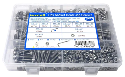 Vista 213 de iexcell Kit de tornillos de cabeza hexagonal de acero inoxidable 304, 100 unidades M2 x 0.157 in, paso de rosca de 0.016 in