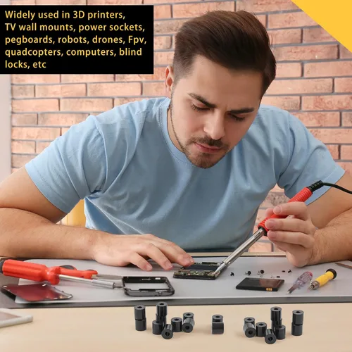 Vista 6 de Pasimy 200 piezas de espaciadores de nylon negro de 1/2 pulg. de espesor, 1/2 pulg. de diámetro exterior, 0.194 pulg. de diámetro