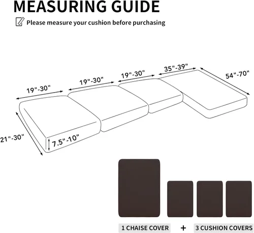 Vista 5 de Easy-Going Fundas de cojín 100% impermeables de 4 piezas para sofá seccional, izquierdo/derecho en forma de L, funda antideslizante para sofá, 3