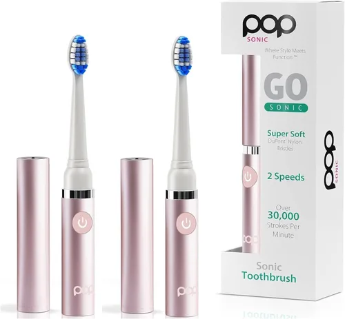Vista 10 de Cepillo de dientes eléctrico Pop Sonic (rojo metálico) - Cepillos de dientes de viaje con batería AAA Cepillos de dientes eléctricos para niños