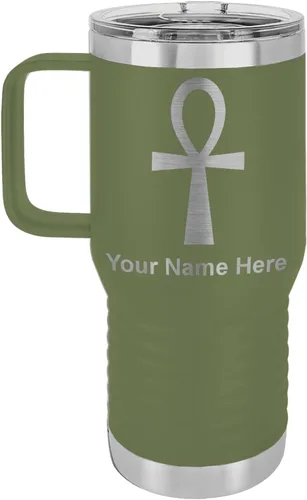 Vista 40 de LaserGram 15oz Vacuum Insulated Coffee Mug, Ankh, Personalized Engraving Included (Orange)