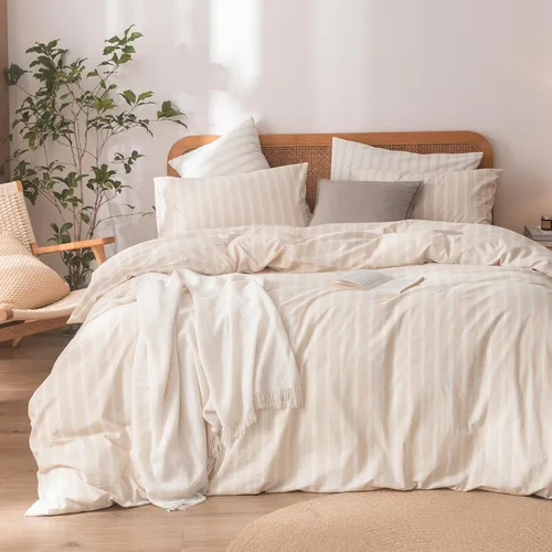 Vista 50 de BESTOUCH Juego de funda de edredón 100 % algodón lavado, tacto súper suave, cómodo, elegante, ligero, juego de ropa de cama de 2 piezas, color gris