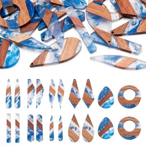 Vista 8 de Beadthoven - Dijes de madera de resina para bricolaje, colgantes de aretes de lágrima multicolor, triángulo, círculo redondo, rombo, barra