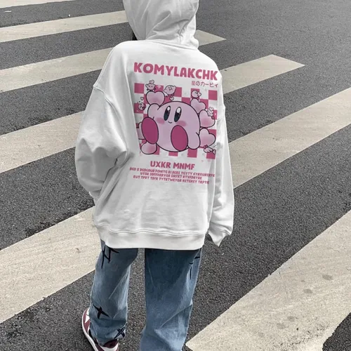 Vista 2 de Kawaii Kirby - Sudadera con capucha para mujer, manga larga de dibujos animados de anime para niñas