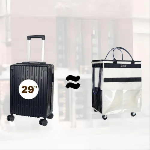 Vista 3 de Bolsa de comestibles reutilizable sobre ruedas, carrito de compras con 8 bolsillos y cubierta con cremallera, bolsa plegable con ruedas, asas