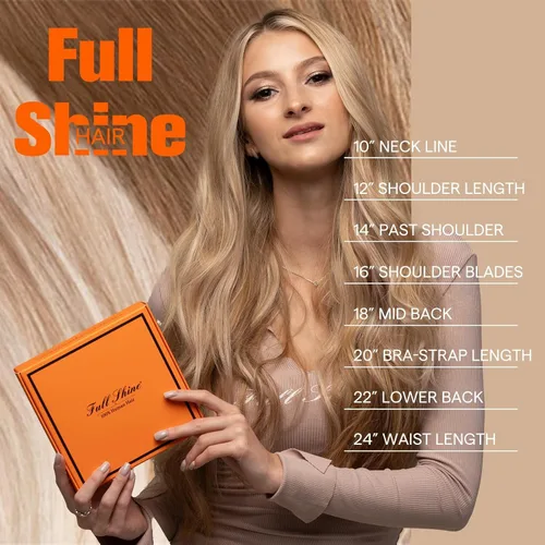 Vista 6 de Full Shine - Extensiones de cabello humano con cinta adhesiva invisible, 10 pulgadas, color liso rubio platinado 60, cabello lacio con cinta