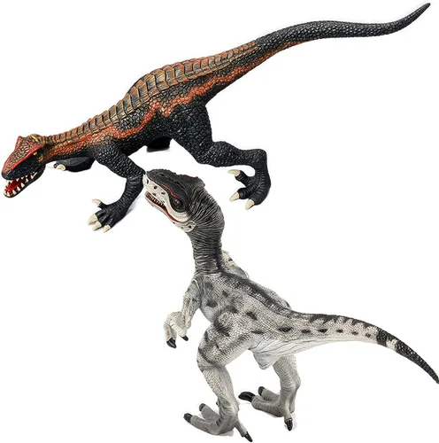 Gemini&Genius 2 piezas de juguetes de dinosaurio Velociraptor para niños, raptor Dino con mandíbula y manos móviles, juguetes de dinosaurio grandes,