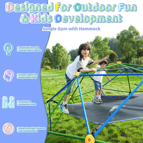 Vista 4 de Gardenature - Cúpula de escalada de 10 pies con hamaca, gimnasio de jungla al aire libre para niños, estructura de escalada geométrica con cúpula