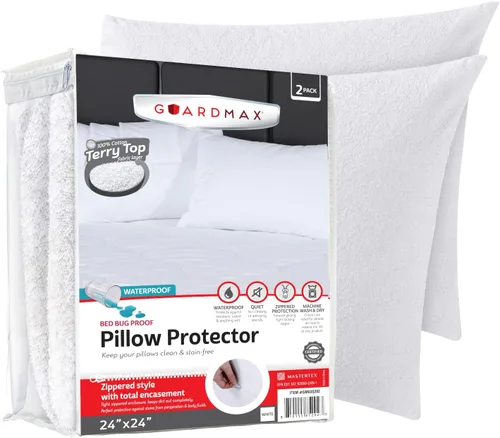 Vista 11 de Guardmax Protector de almohada de algodón de rizo con cremallera, tamaño estándar, paquete de 2 unidades, 100% impermeable, a prueba de chinches, a