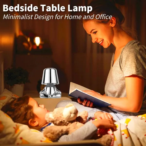 Vista 7 de Thinker Lamp Collection, lámpara de mesa inalámbrica con estatua de señor plateado, linda lámpara de escritorio, funciona con pilas, regulable