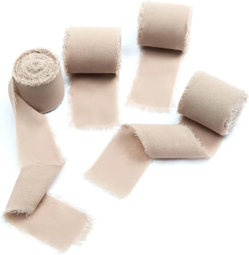 Vista 25 de 4 rollos de cinta de seda hecha a mano con flecos de 1.5 pulgadas x 5 yardas (4 rollos de 20 yardas) para invitaciones de boda, ramos de novia