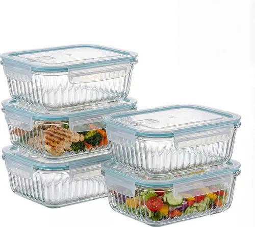 Paquete de 5, recipientes de vidrio de 36 onzas con tapas de cierre a presión, recipientes de vidrio para alimentos, recipiente hermético para el