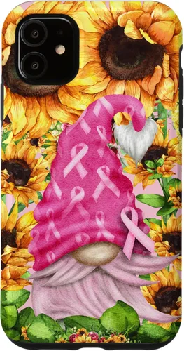 Vista 8 de Funny Breast Cancer Sunflower For Women Cute Pink Gnome Case for iPhone 16