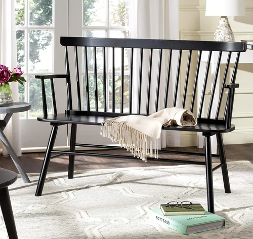 Vista 2 de SAFAVIEH Colección Home – Banco de dos plazas de madera maciza negra Addison, sofá de dos plazas para entrada, sala de estar o comedor (AMH8513A)