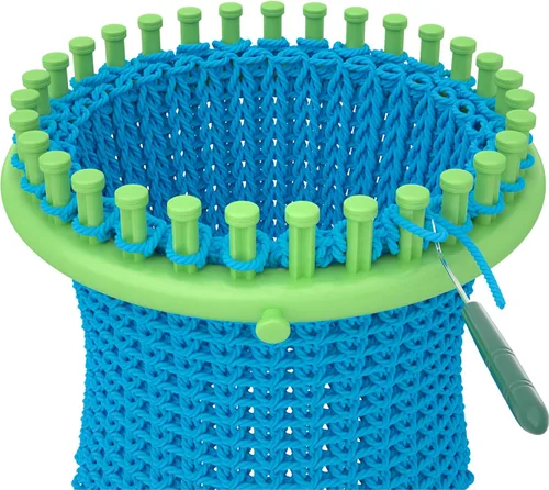 Vista 5 de Readaeer Juego de aros para tejer en telar, juego de manualidades con ganchillo y herramienta para hacer pompones