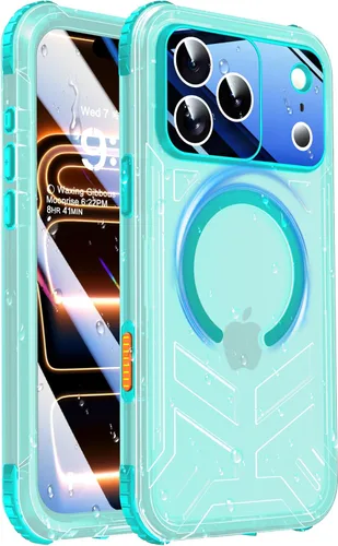 Vista 43 de Funda impermeable para iPhone 15 con Magsafe, protector de pantalla, cordón, IP68 militar de cuerpo completo a prueba de golpes, para deportes