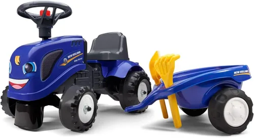 Tractor New Holland con remolque y herramientas para niños de 1 año, color azul
