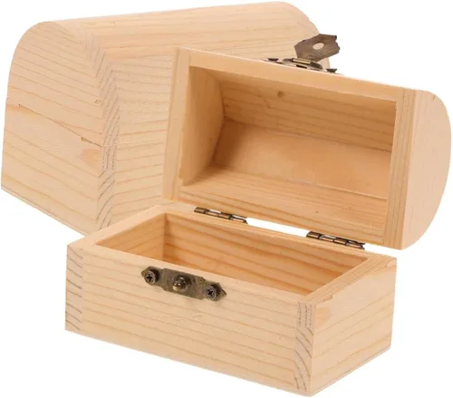 Cofre del tesoro pirata de madera sin terminar – Organizador de almacenamiento de joyas vintage con tapa con bisagras y cierre de bloqueo, caja