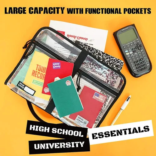 Vista 9 de Rough Enough Clear Document Bag Plastic File Folder Pouch Organizer Art Portfolio Case Small for A4 Paper Notebook School Supplies Important Document