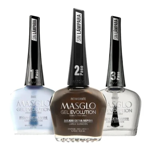 Vista 7 de MASGLO GEL EVOLUTION - Esmalte de uñas efecto gel, sin lámpara UV/Led, duración hasta 12 días, base de 3 piezas, color esmalte, brillo Ambientalsita