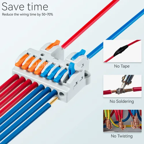 Vista 2 de 6 piezas de bloques de terminales de riel DIN, conectores de alambre de empalme DIY para circuito en línea 28-12AWG (2 en 8 salida)