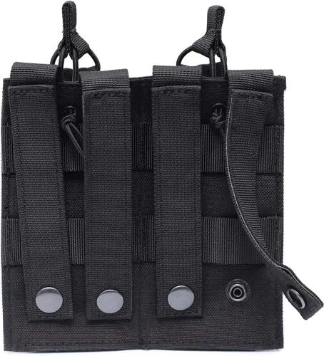 Vista 2 de Bolsa doble Mag Molle con tapa abierta para cargadores de rifle M4/M16/AR/AK (negro)