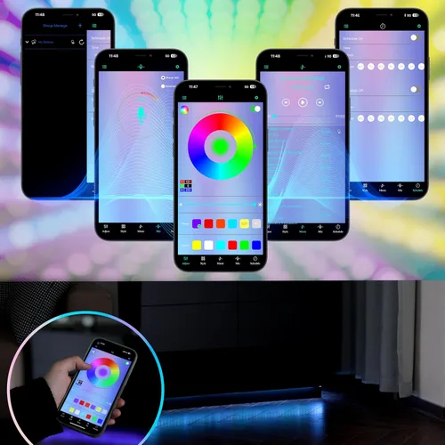 Vista 4 de Anbuy Cómoda doble LED negra de 6 cajones con luz, cómoda moderna para dormitorio con cajones de alto brillo, doble cómoda (negro)