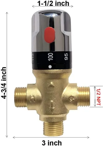 Vista 3 de Válvula mezcladora termostática,Válvula mezcladora de ducha con conexiones macho 1/2 NPT,Válvula de control constante de temperatura del agua,Latón
