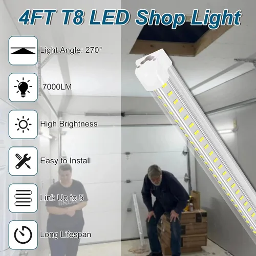 Vista 4 de AQIQUUT Luces LED de Taller, Luz LED de 4 Pies 6500K Luz de Día 50W 7000LM. Iluminación de Taller de 4 Pies con Cubierta Transparente Integrada
