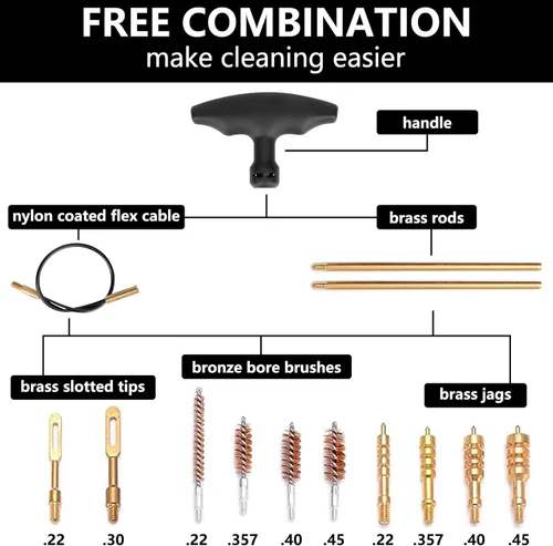 Vista 5 de BOOSTEADY Universal Handgun Cleaning kit .22,.357,.38,9mm,.45 Caliber Pistol Cleaning Kit Bronze Bore Brush and Brass Jag Adapter
