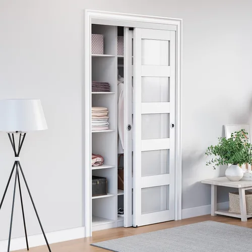 Vista 7 de Herrajes para puerta corredera de 4 pies, kit de riel de puerta de armario, estilo de montaje superior, hecho de aluminio resistente, suave