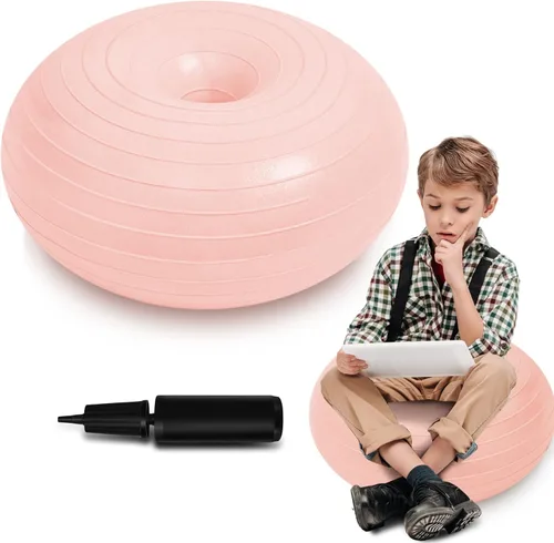 Vista 8 de Lewtemi - Asiento flexible para aula de 20 pulgadas, silla de bola de yoga inflable grande tipo dona, silla de ejercicios con cojín y asiento