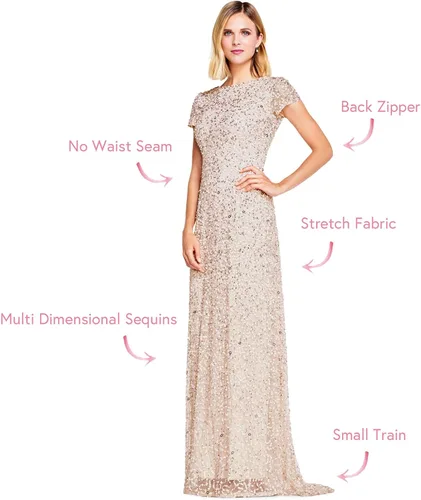 Vista 6 de Adrianna Papell vestido de noche de mangas cortas con lentejuelas para mujer