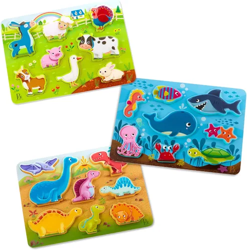 Vista 12 de B. toys Peek & Explore 2 – Pack – Espacio exterior y autobús escolar – Paquete de rompecabezas grueso – Rompecabezas para niños pequeños, niños – 8