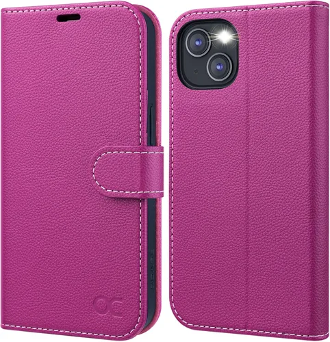 Vista 21 de OCASE Funda tipo cartera compatible con iPhone 13, de piel sintética con tapa tipo folio, con tarjetero, bloqueo RFID, soporte