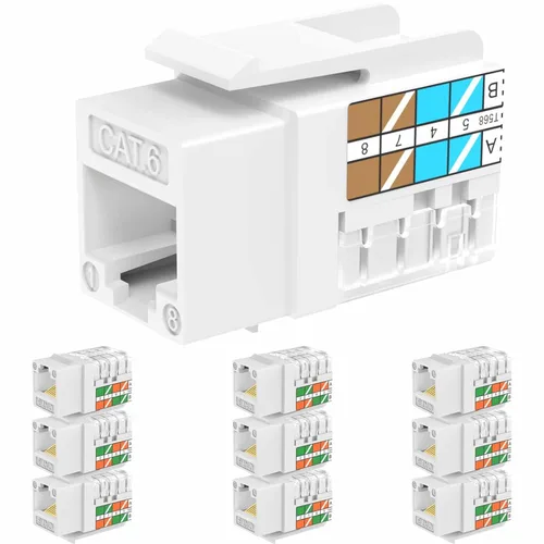 Vista 20 de Rapink RJ45 Conector Keystone Cat6 Soporte 10G, Conectores Keystone UTP 10 Pack para Placa de Pared y Panel de Conexiones, RJ45 Keystone 90 Grados