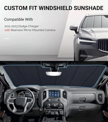 Vista 2 de Parasol para parabrisas Pigenius para Dodge Charger 2011-2023 con cámara montada en el espejo retrovisor - Protección