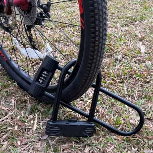 Vista 5 de Cerradura de combinación en forma de U, cerradura de código resistente, cerradura de grillete largo para bicicleta, scooter, puerta de vidrio, puerta